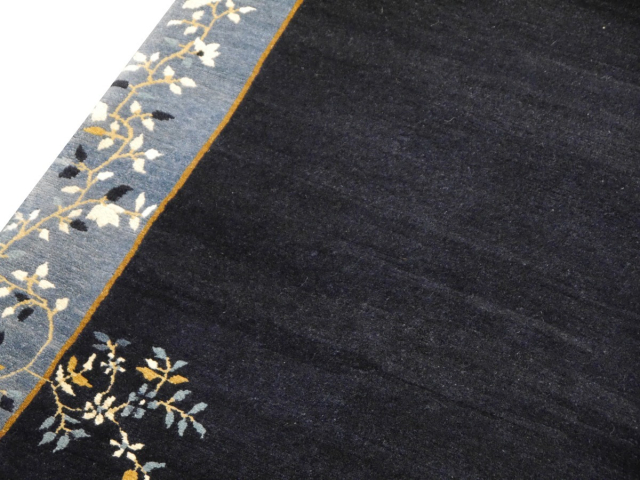 Hand-knotted Chinese rug in Peking design, navy blue with light blue border, 244 x 200 cm. 8 x 6.6 ft