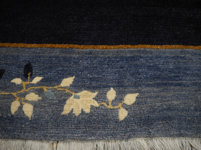 Hand-knotted Chinese rug in Peking design, navy blue with light blue border, 244 x 200 cm. 8 x 6.6 ft