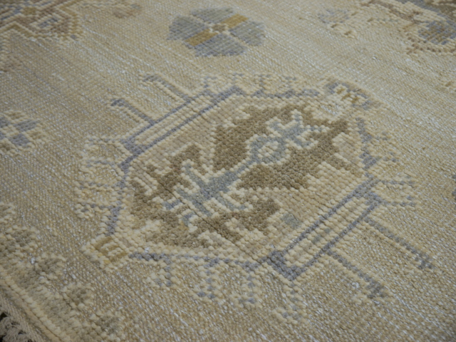 8x10 area rug beige wool, hand-knotted vintage Oushak style living room rug.