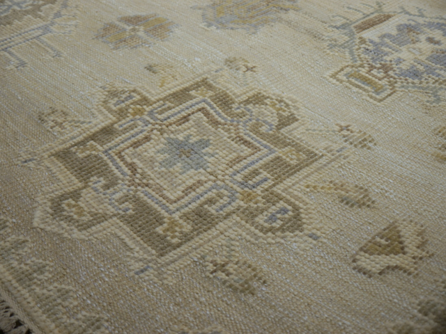 8x10 area rug beige wool, hand-knotted vintage Oushak style living room rug.