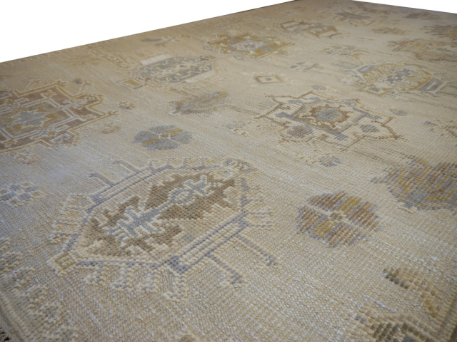 8x10 area rug beige wool, hand-knotted vintage Oushak style living room rug.