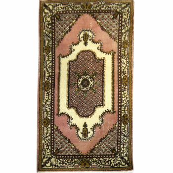 Vintage Beige Hand-Knotted Rug 6.6 x 4.2 ft 15038
